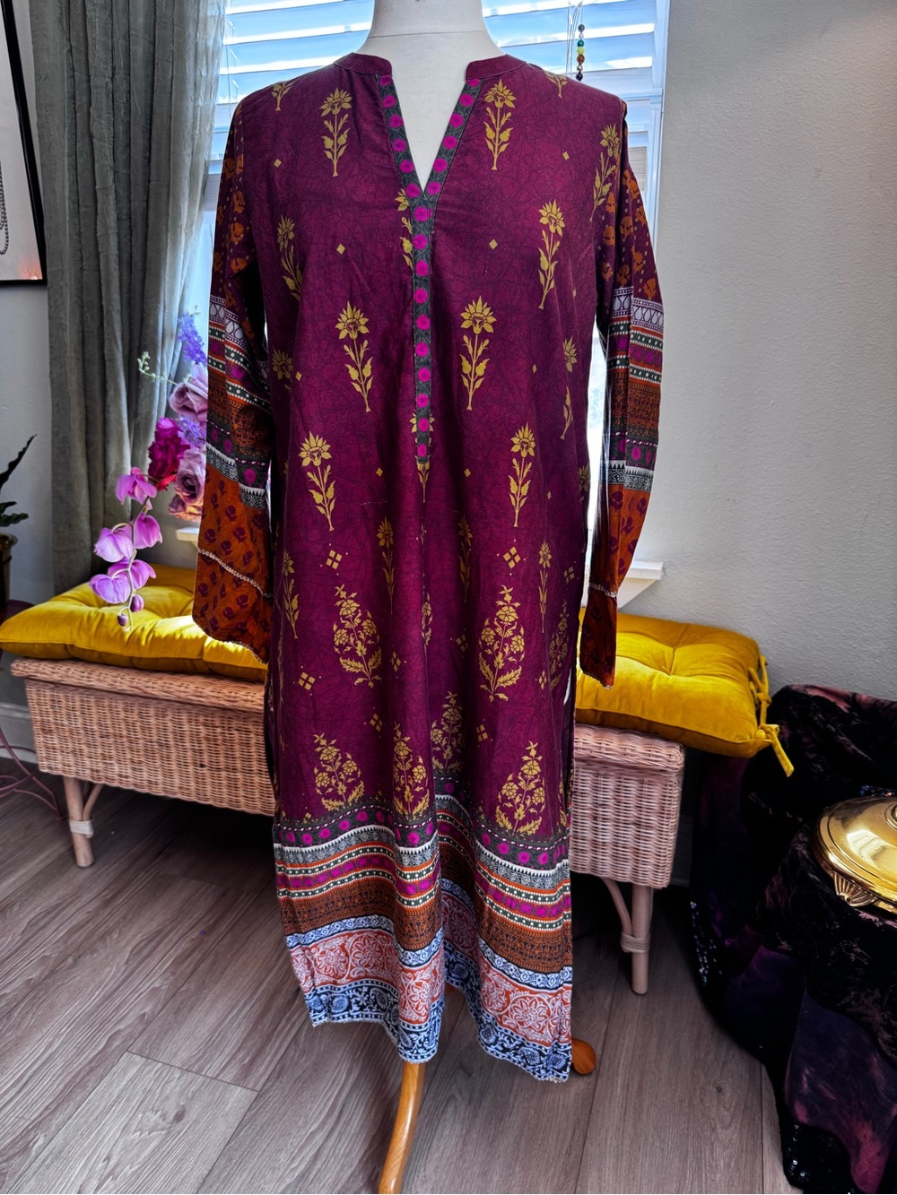Women’s Plum Floral Block Print Maxi Kurta by